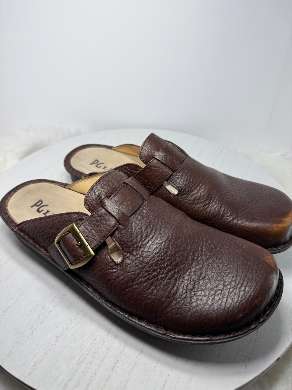 PG Lite Men's Brown Leather Slip-On Clog with Buckle